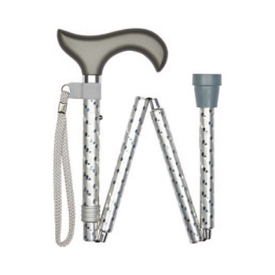 Ziggy Silver Engraved Derby-Handle Folding Easily-Adjustable Walking Stick